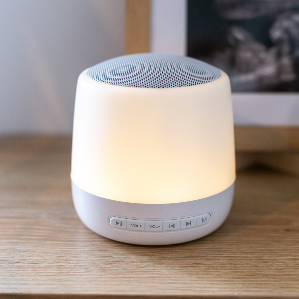 SNOOZE app controlled WiFi White Noise Machine with warm white glow