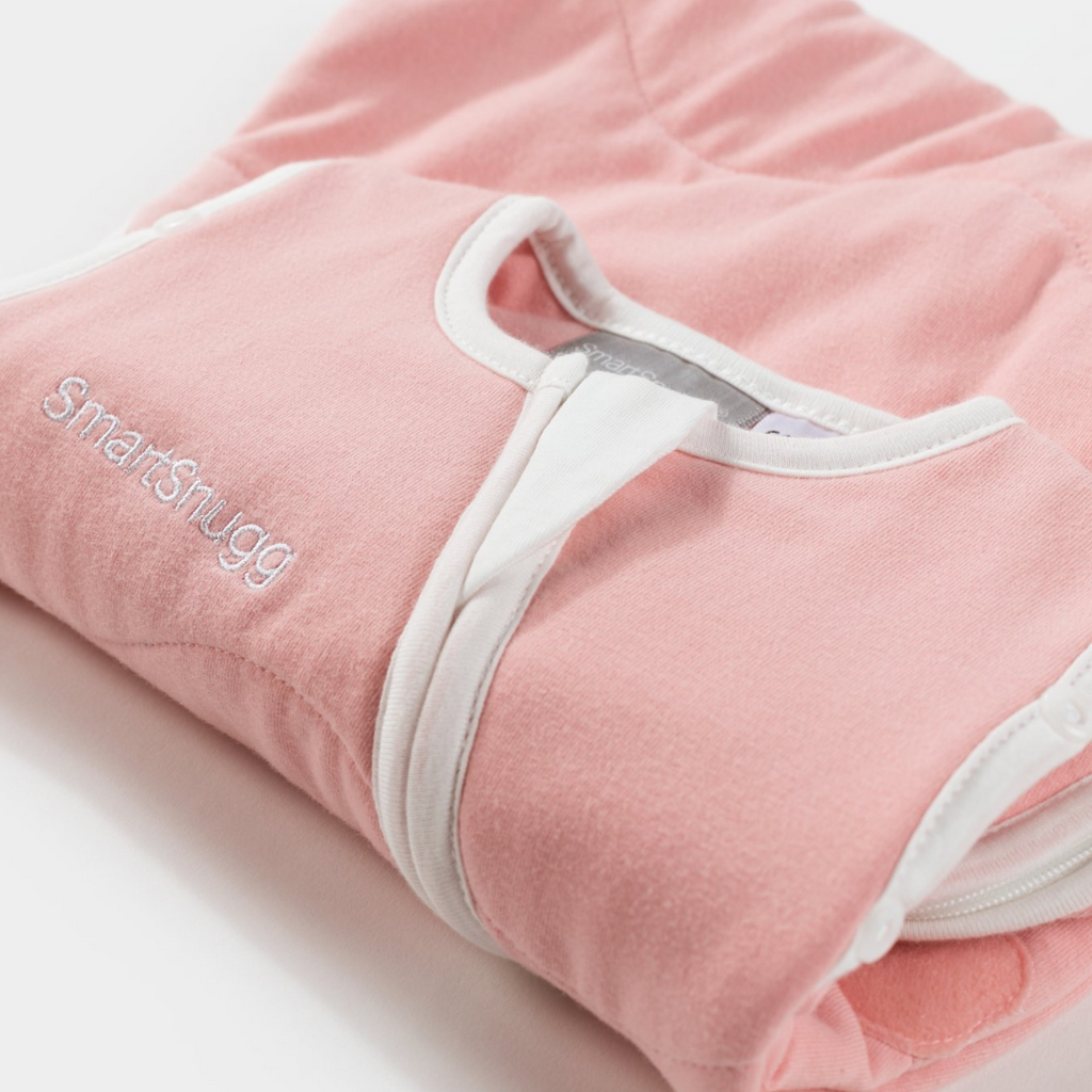 SmartSnugg SmartSleeper with double zip in blush pink, cotton and bamboo baby and toddler swaddle bag / sleeping bag
